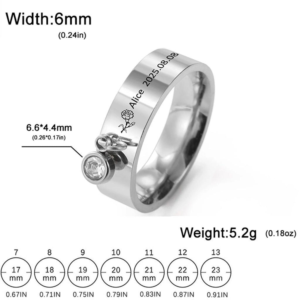 Personalized Birth Flower Ring with Birthstone – Custom Name Engraved Ring – 925 Sterling Silver & Gold Vermeil – Gift for Women, Wife, Girlfriend