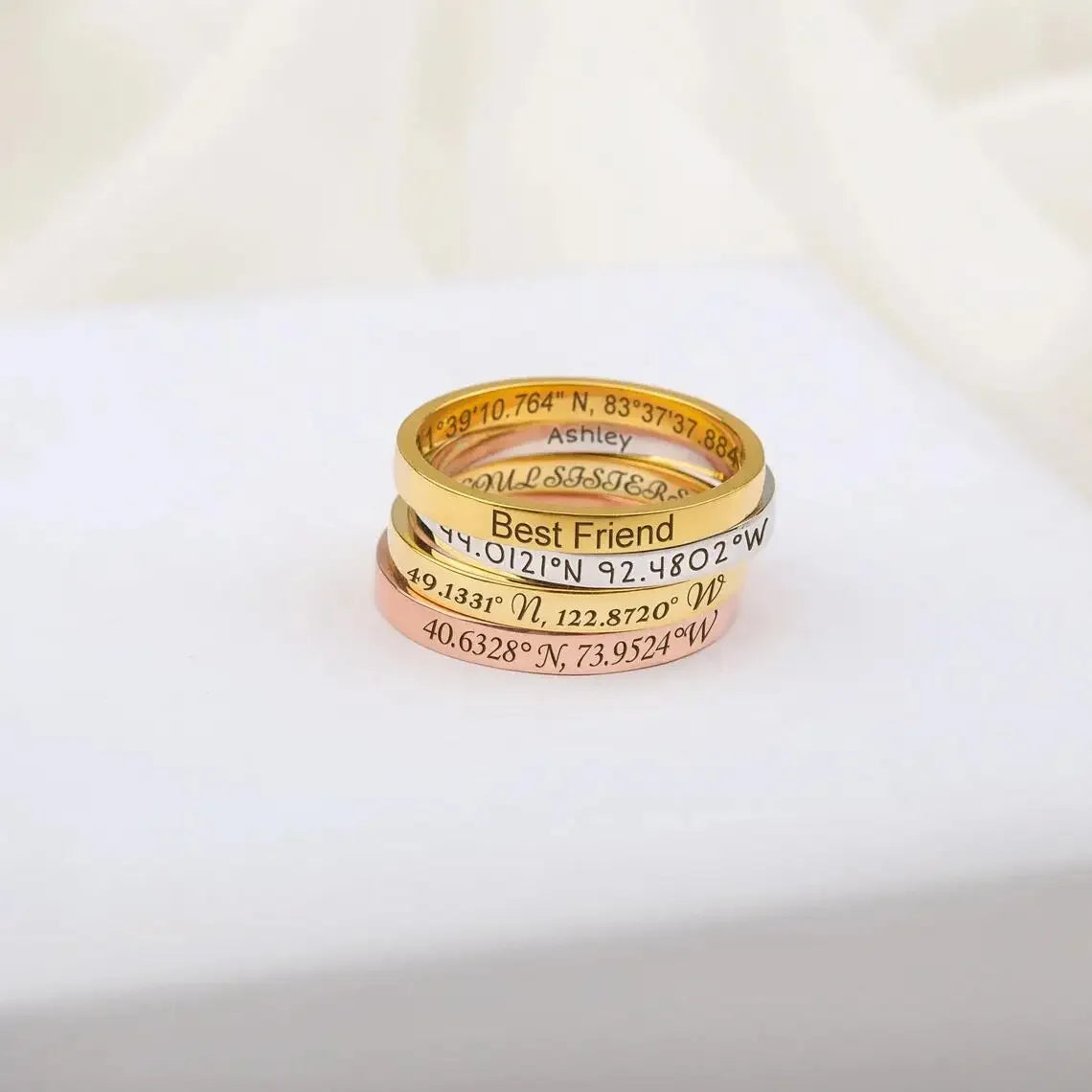 Personalized Stacking Name Ring – Custom Engraved Skinny Band – 925 Sterling Silver Gold Vermeil – Coordinates Ring, Gift for Mom, Best Friend, Christmas