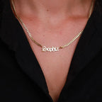 Custom Gothic Name Necklace with Curb Chain - 925 Sterling Silver Gold Vermeil - Dainty Personalized Name Necklace