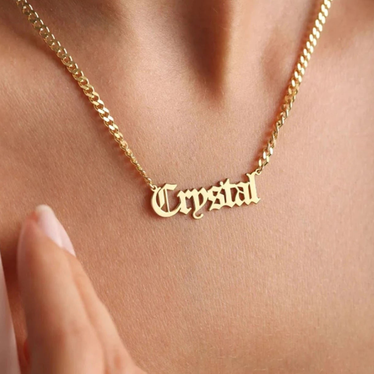Custom Gothic Name Necklace with Curb Chain - 925 Sterling Silver Gold Vermeil - Dainty Personalized Name Necklace