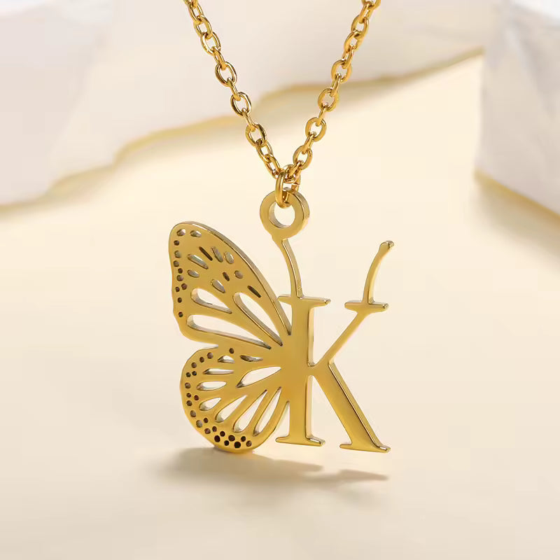 Personalized Initial Necklace with Butterfly, 925s Silver Gold Vermeil Initial Necklace, Custom Letter Necklace, Gift For Her, Mother's Day Gift