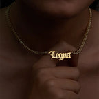 Custom Gothic Name Necklace with Curb Chain - 925 Sterling Silver Gold Vermeil - Dainty Personalized Name Necklace