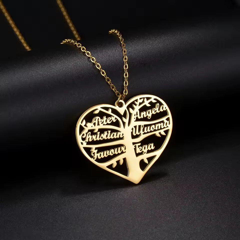 Personalized Family Name & Birthstones Necklace, Family Tree Heart Necklace, 925s Silver Gold Vermeil, Mother's Day Gift, Engraved Name Necklace, Grandma Necklace