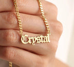 Custom Gothic Name Necklace with Curb Chain - 925 Sterling Silver Gold Vermeil - Dainty Personalized Name Necklace