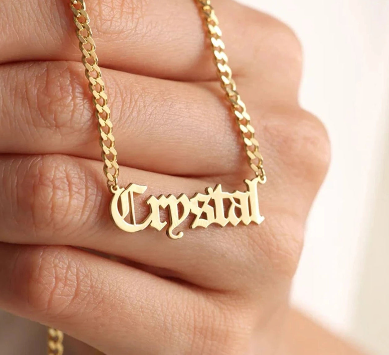Custom Gothic Name Necklace with Curb Chain - 925 Sterling Silver Gold Vermeil - Dainty Personalized Name Necklace