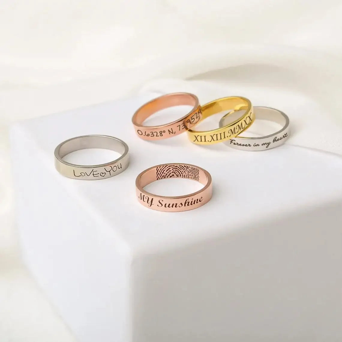 Personalized Stacking Name Ring – Custom Engraved Skinny Band – 925 Sterling Silver Gold Vermeil – Coordinates Ring, Gift for Mom, Best Friend, Christmas