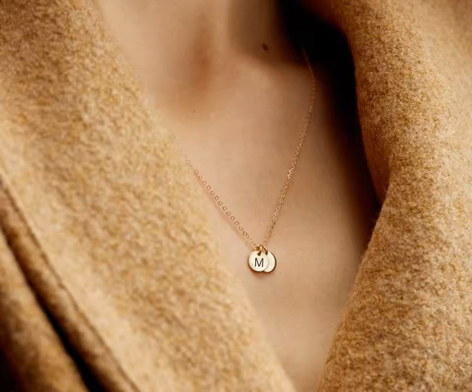 Initial Disc Necklace, 925s Silver Gold Vermeil  ,Tiny Disc Necklace,  Monogram Necklace, Pet Initials, Kids Initials, Birthday Gift