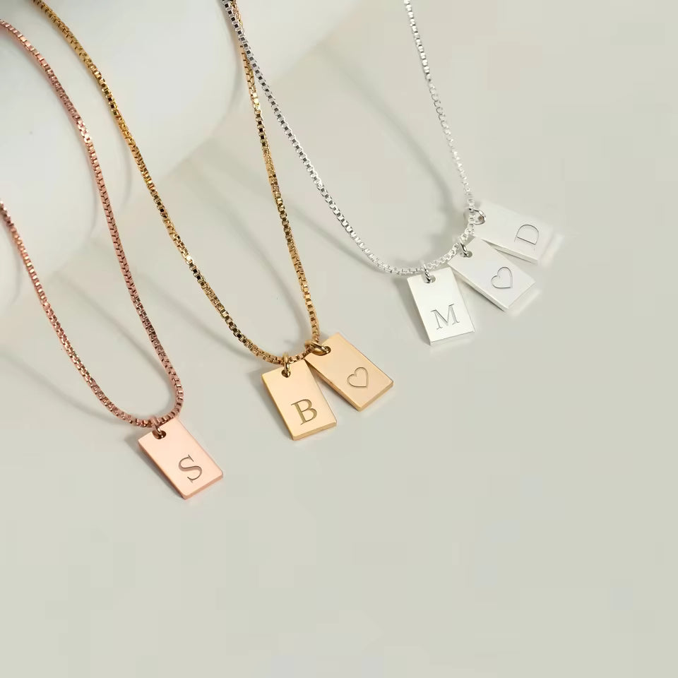 Personalized Rectangle Add-On Pendant Necklace, Sterling Silver, 18k Gold Vermeil , Custom Tag, Geometric Necklace