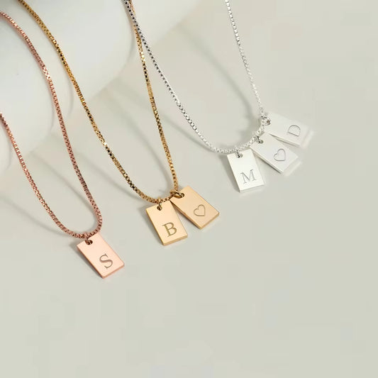 Personalized Rectangle Add-On Pendant Necklace, Sterling Silver, 18k Gold Vermeil , Custom Tag, Geometric Necklace