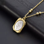 Birth Flower Necklace, 925s Silver Gold Vermeil, Personalized Rectangle Pendant Necklace, Best Mom Necklace, Gift for her, birthday gift