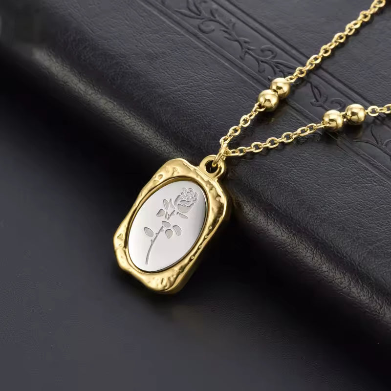 Birth Flower Necklace, 925s Silver Gold Vermeil, Personalized Rectangle Pendant Necklace, Best Mom Necklace, Gift for her, birthday gift