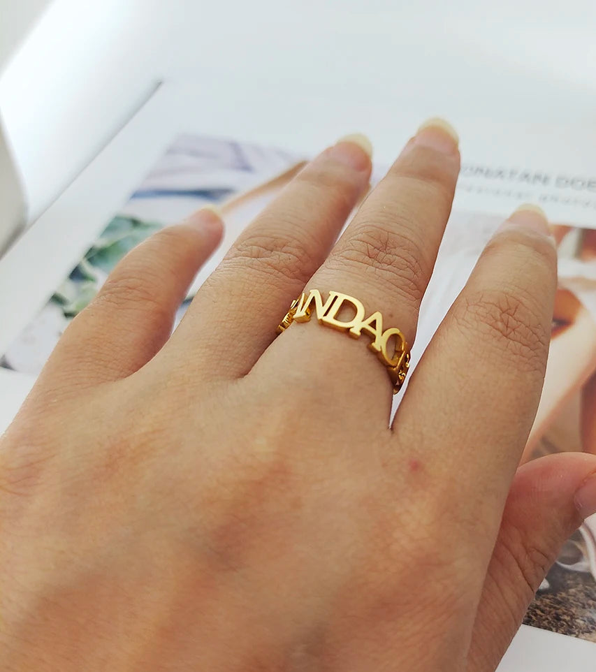 Curb Chain Name Ring – 925 Sterling Silver & Gold Vermeil – Custom Engraved Name Ring – Personalized Gift for Her