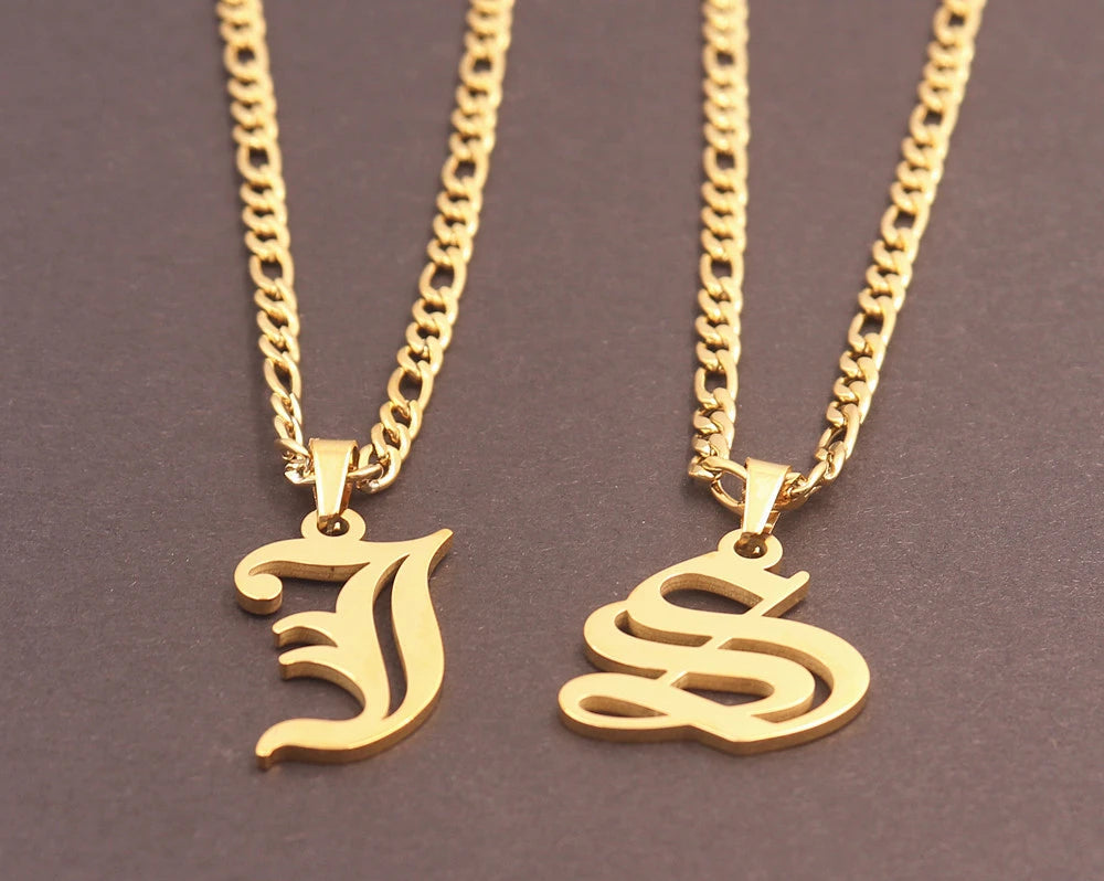 Old English Initial Necklace 925s Silver, Gold Vermeil • Personalized Initial Necklace • Gothic Style • Dainty Custom Necklace • Gift for Her and Him • Birthday Gift