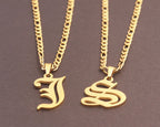 Old English Initial Necklace 925s Silver, Gold Vermeil • Personalized Initial Necklace • Gothic Style • Dainty Custom Necklace • Gift for Her and Him • Birthday Gift
