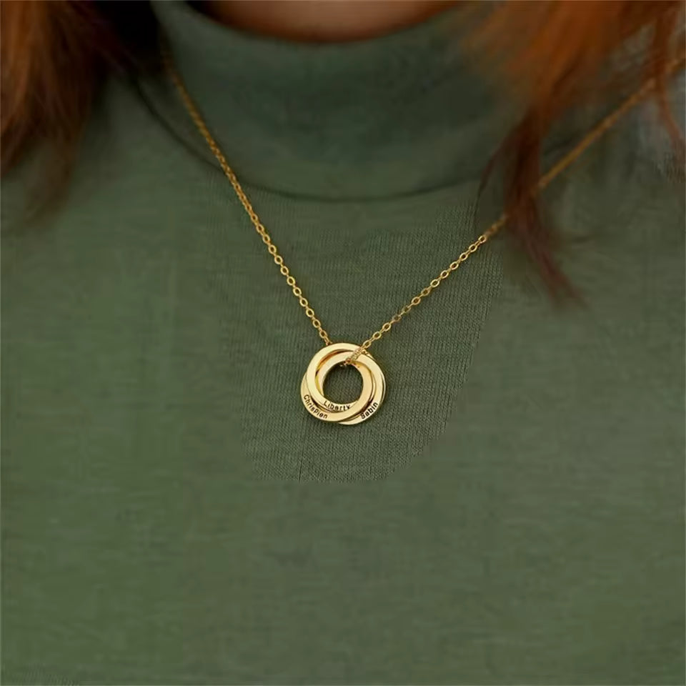 Personalized Circle Family Necklace, 925s Silver Gold Vermeil Name Necklace, Engraved Circle Family Necklaces, Gifts For Mom, Gift for family