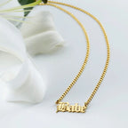 Custom Gothic Name Necklace with Curb Chain - 925 Sterling Silver Gold Vermeil - Dainty Personalized Name Necklace