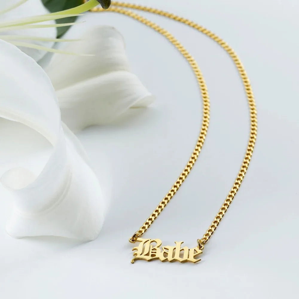 Custom Gothic Name Necklace with Curb Chain - 925 Sterling Silver Gold Vermeil - Dainty Personalized Name Necklace