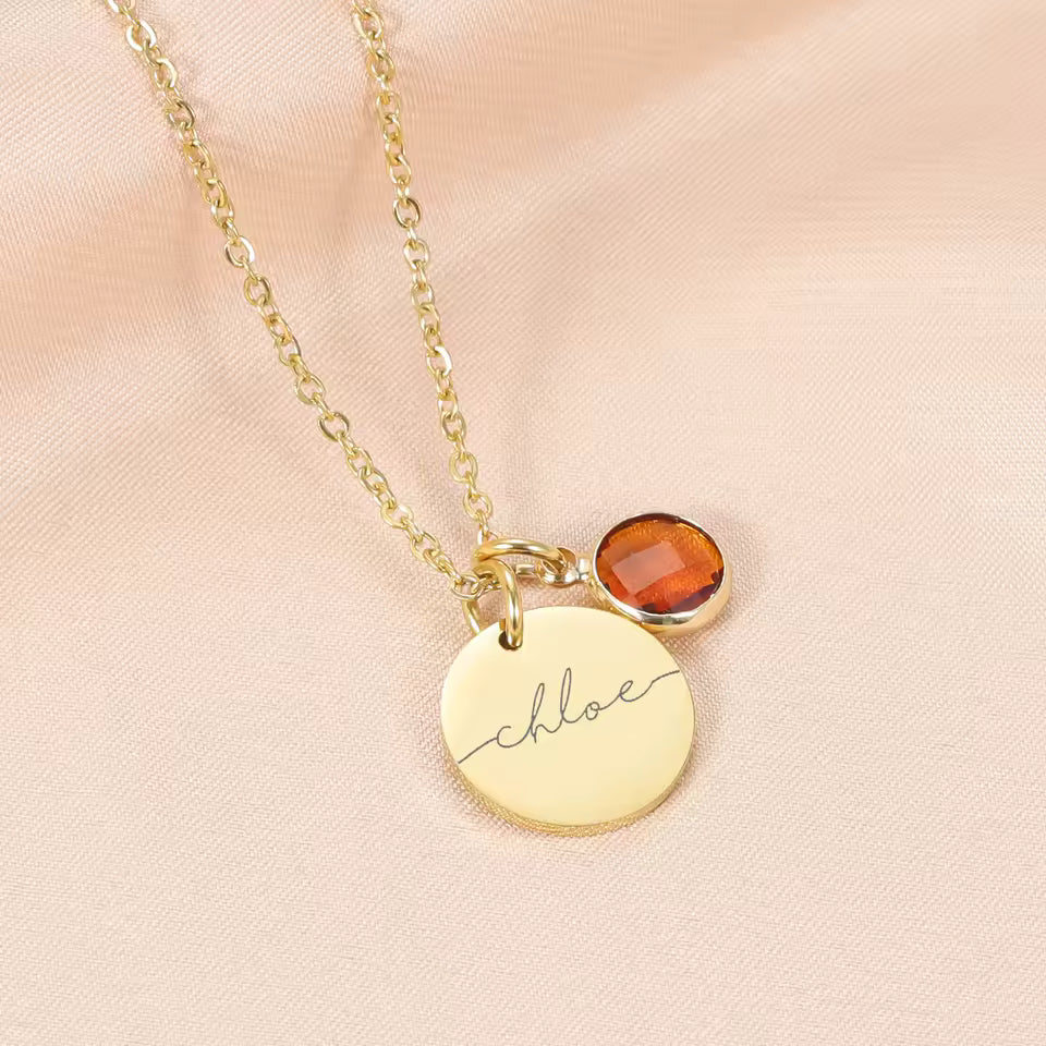 Personalized Birthstone Name Necklace, 925s Silver Gold Vermeil , Birthday Gift for Her, Jewelry Custom Grandma , Name Necklace Custom Disc Engraved Name