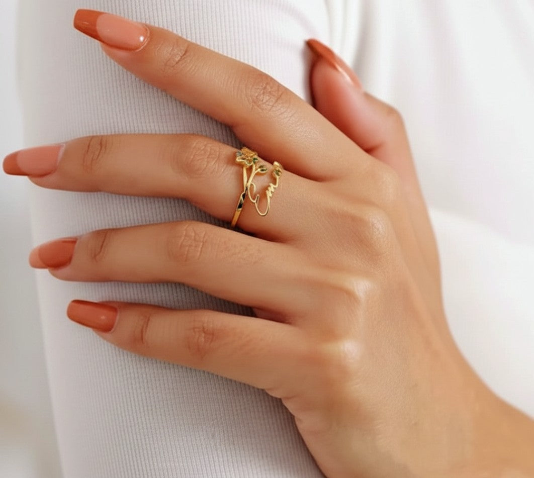Birth Month Flower Name Ring 925s Silver , Dainty Personalized Custom Birth Flower & Name Ring, Personalized Gift , Gift For Her.