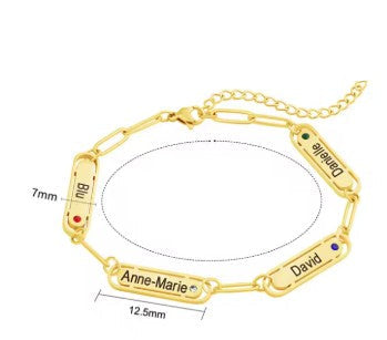 Engraved Name & Birthstone Bracelet – Dainty Mini Bar, 1–4 Birthstones, 925 Silver & Gold Vermeil – Custom Jewelry for Her, Mom, Girlfriend, or Best Friend