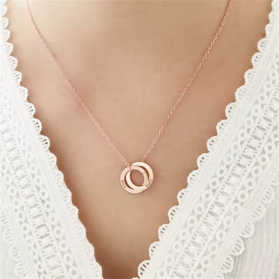 Personalized Circle Family Necklace, 925s Silver Gold Vermeil Name Necklace, Engraved Circle Family Necklaces, Gifts For Mom, Gift for family