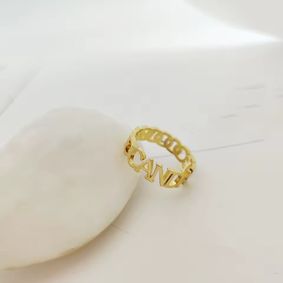 Curb Chain Name Ring – 925 Sterling Silver & Gold Vermeil – Custom Engraved Name Ring – Personalized Gift for Her