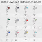 Birthday Flower with Birthstone Necklace, 925s Silver Gold Vermeil ,Birthday Gift Month Flower Birthday Stone Necklace , Personalized Flower Necklace .  gift for her
