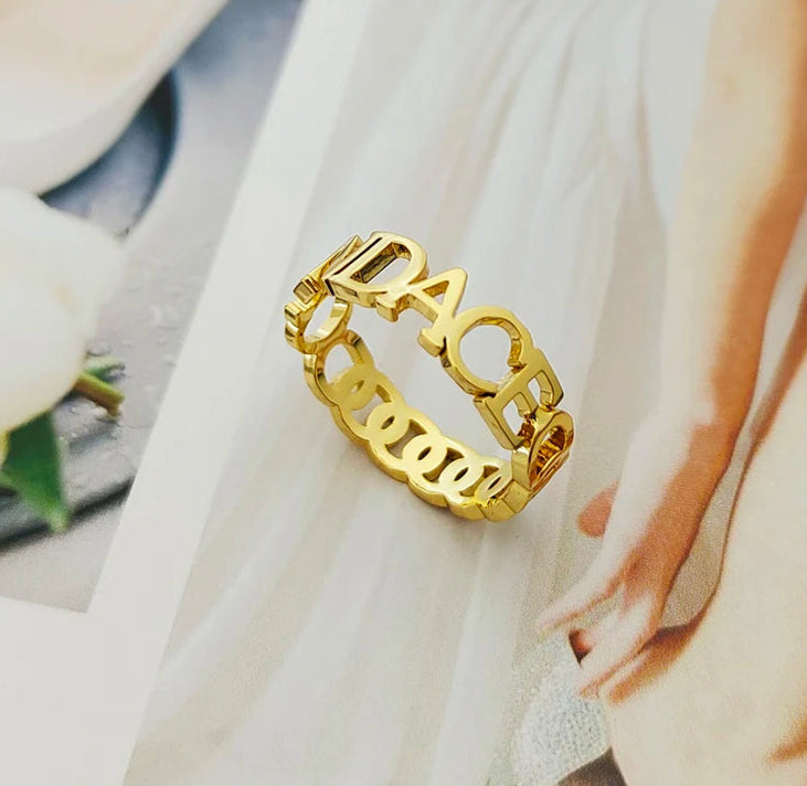 Curb Chain Name Ring – 925 Sterling Silver & Gold Vermeil – Custom Engraved Name Ring – Personalized Gift for Her