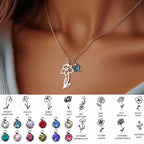 Birthday Flower with Birthstone Necklace, 925s Silver Gold Vermeil ,Birthday Gift Month Flower Birthday Stone Necklace , Personalized Flower Necklace .  gift for her