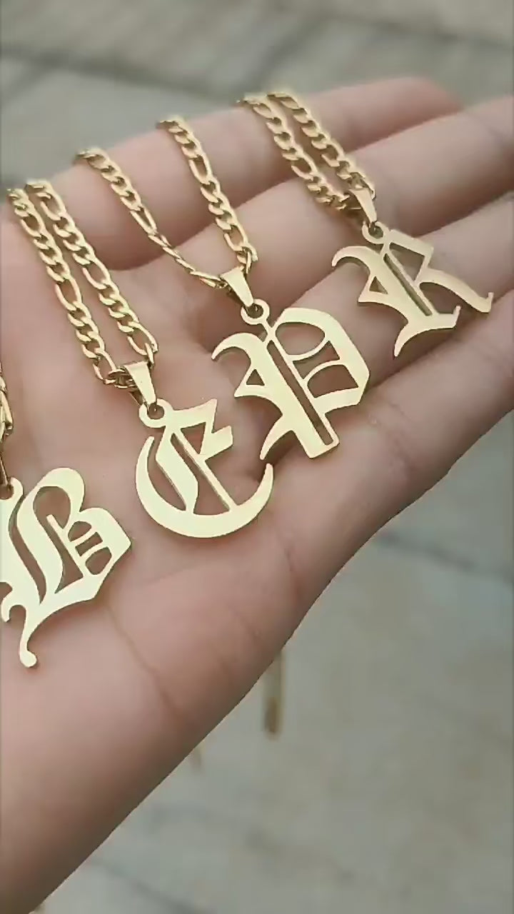 Old English Initial Necklace 925s Silver, Gold Vermeil • Personalized Initial Necklace • Gothic Style • Dainty Custom Necklace • Gift for Her and Him • Birthday Gift