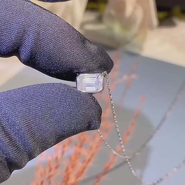 Celestial Sparkle moissanite , Certified GRA , S925 sterling silver gold-plated emerald cut necklace