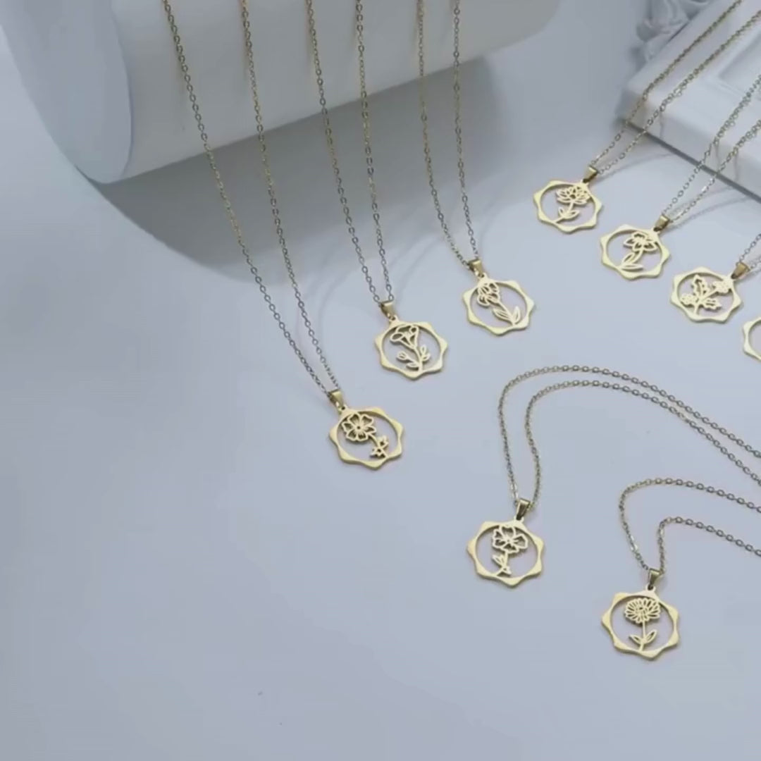 Birth Flower Necklace, 925 Sterling Silver ,Personalized Jewelry for Gift Idea, Graduation Gift for her , Mom Necklace, Best Friend Gift