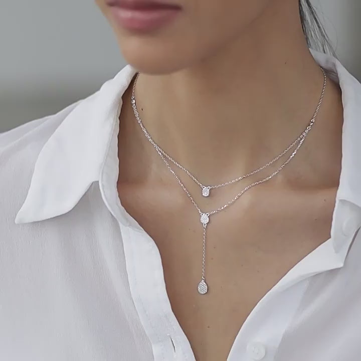 Dewdrop Duet 925 sterling silver necklace with sparkling zircons